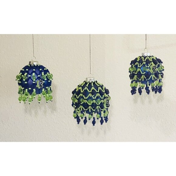 3 Seahawks Christmas Ornaments Bulbs Balls Beaded Net Beads Cover Fan #12 - Picture 6 of 12